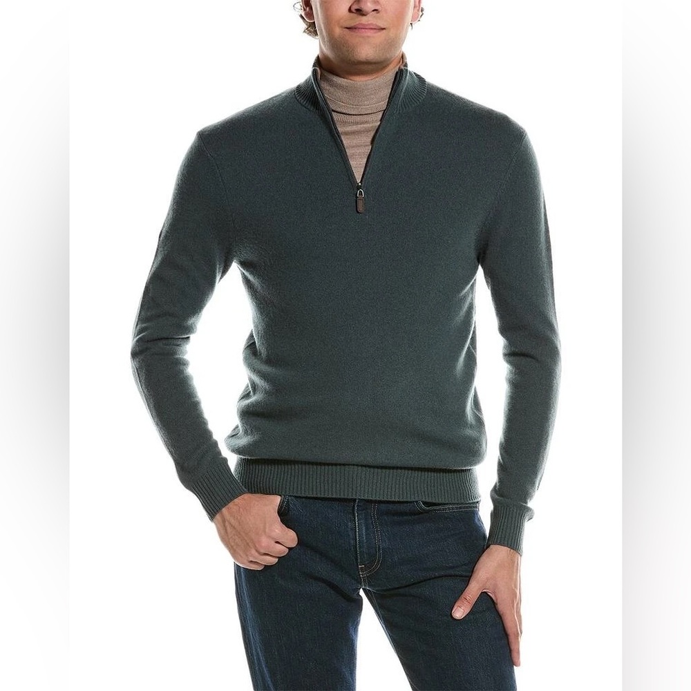 NWOT Qi Cashmere 1/4-Zip Cashmere Mock Sweater Blue‎ XXL